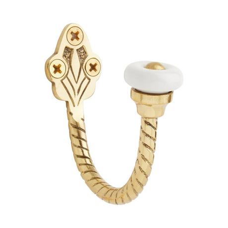 Small Twisted Rope Brass Hook with Ceramic Knob