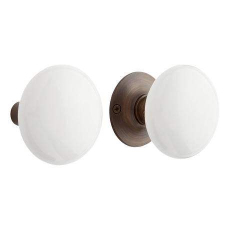 Pair of White Ceramic Doorknobs for Rim Locks