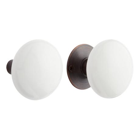 Pair of White Ceramic Doorknobs for Rim Locks