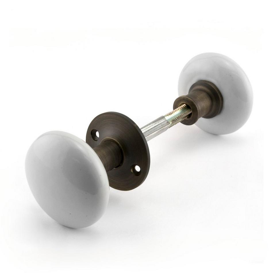 Pair of White Ceramic Doorknobs for Rim Locks, , large image number 2