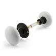 Pair of White Ceramic Doorknobs for Rim Locks - Iron Shanks - Black Powder Coat, , large image number 0