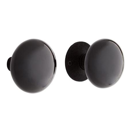 Pair of Black Ceramic Doorknobs for Rim Locks - Iron Shanks - Black Powder Coat