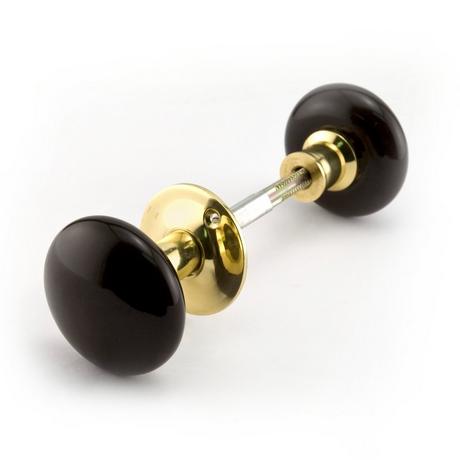 Pair of Brown Ceramic Doorknobs for Rim Locks