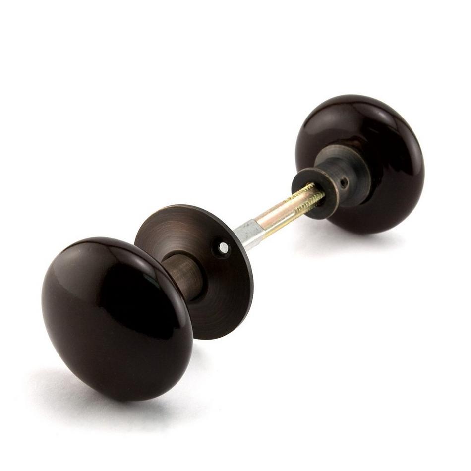 Pair of Brown Ceramic Doorknobs for Rim Locks, , large image number 2
