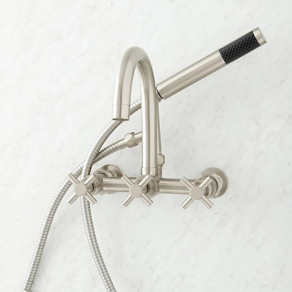 Sebastian Wall-Mount Tub Faucet with Cross Handles and 4" Wall Couplers - Brushed Nickel, , large image number 0