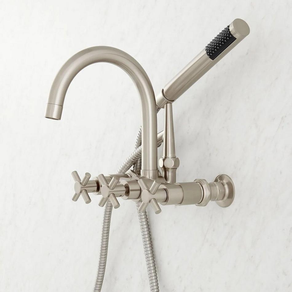 Sebastian Wall-Mount Tub Faucet with Cross Handles and 4" Wall Couplers - Brushed Nickel, , large image number 1