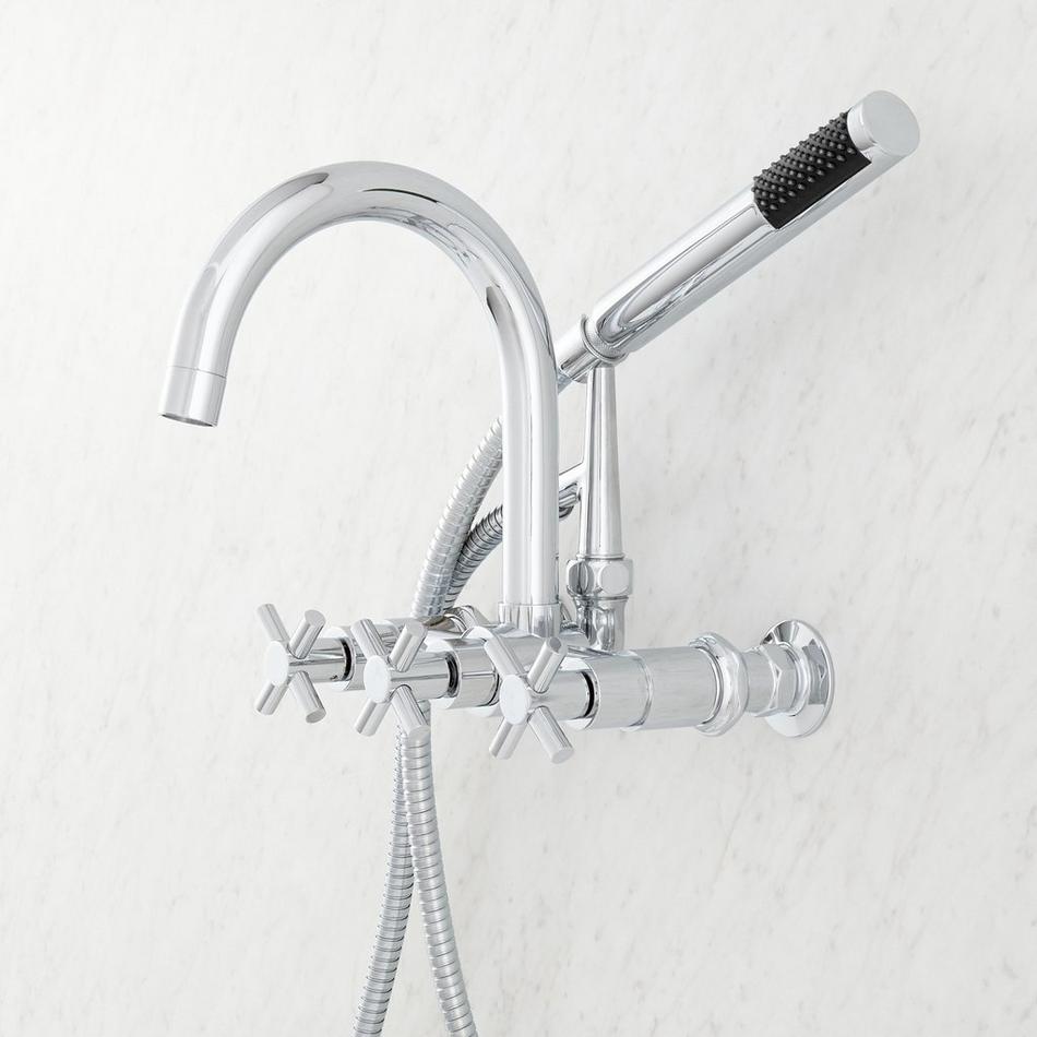 Wall-Mount Telephone Faucet and Hand Shower - Cross Handles - Brushed Nickel | Metal | Signature Hardware 314174
