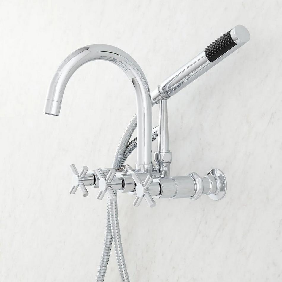 Sebastian Wall-Mount Tub Faucet with Cross Handles and 6" Wall Couplers - Chrome, , large image number 1