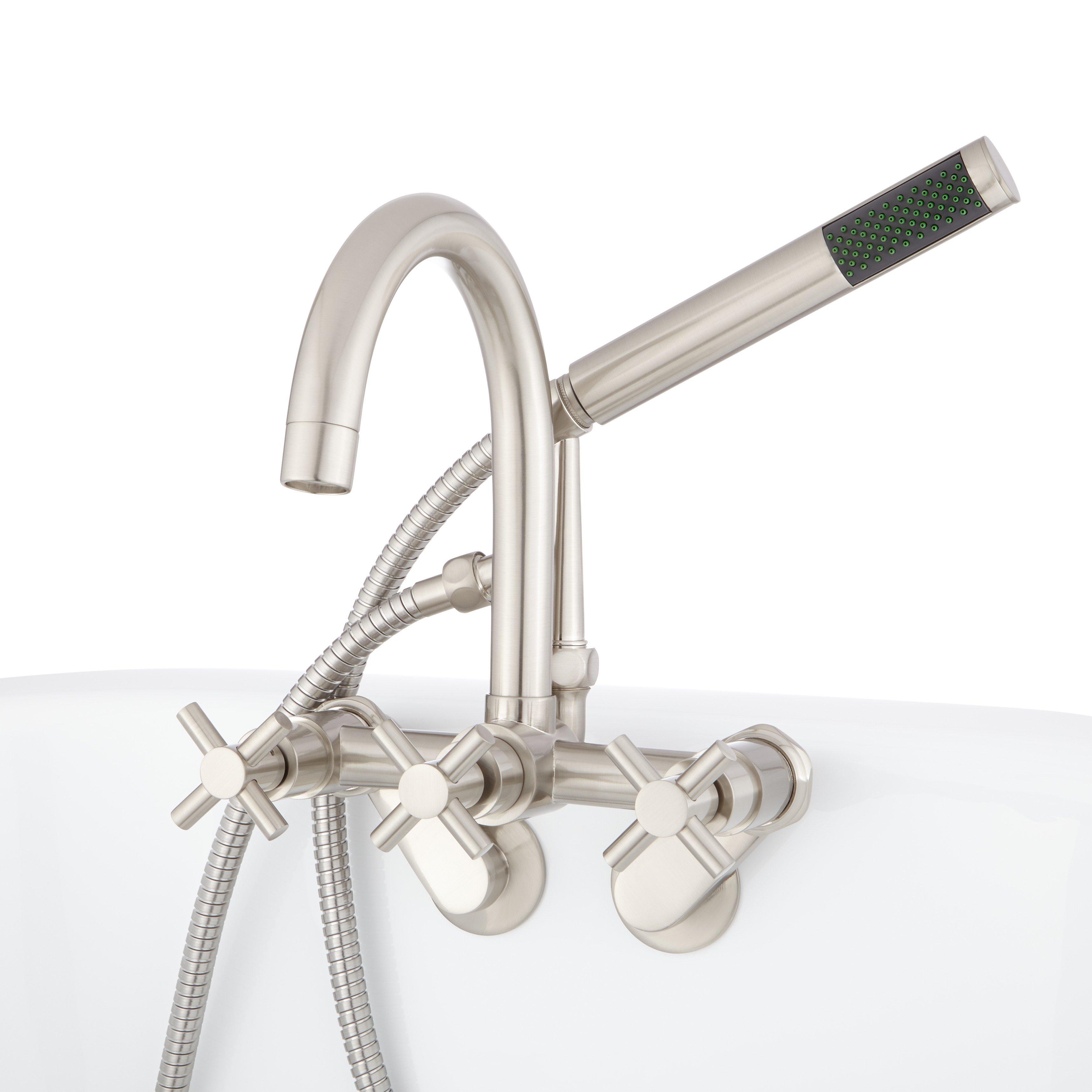 Sebastian Deck-Mount Tub Faucet and Hand Shower - Cross Handles
