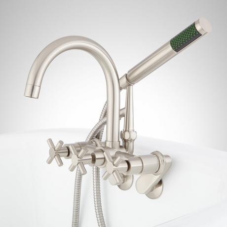 Sebastian Tub-Wall Mount Faucet with Variable Centers and Hand Shower - Cross Handles
