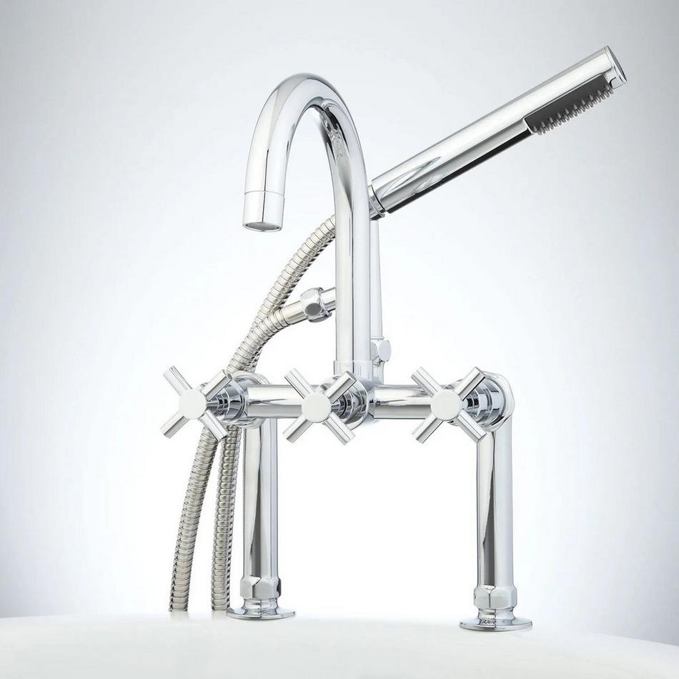 Sebastian Deck-Mount Tub Faucet - Cross Handles - 4" Couplers - Chrome, , large image number 0