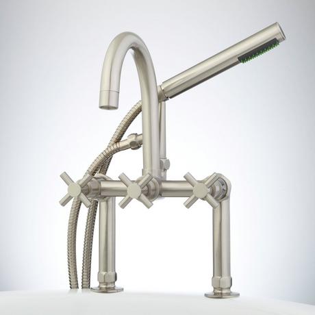 Sebastian Deck-Mount Tub Faucet and Hand Shower - Cross Handles