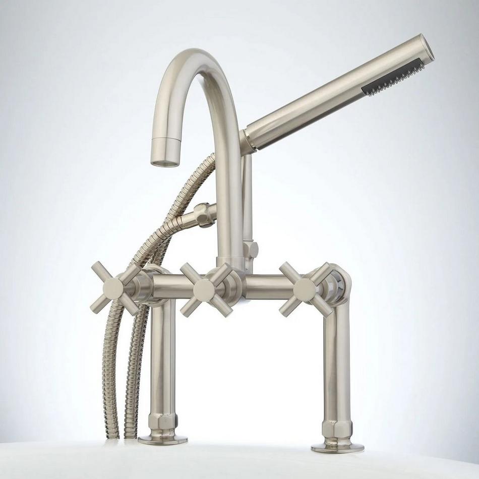 Sebastian Deck-Mount Tub Faucet - Cross Handles - 4" Couplers - Brushed Nickel, , large image number 0
