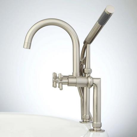 Sebastian Deck-Mount Tub Faucet and Hand Shower - Cross Handles
