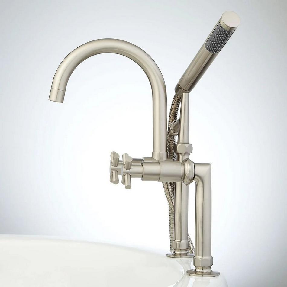 Sebastian Deck-Mount Tub Faucet - Cross Handles - 4" Couplers - Brushed Nickel, , large image number 1