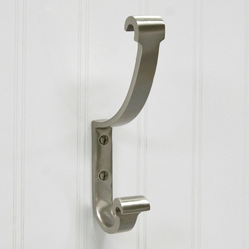 Solid Brass Double Coat Hook with Scrolled Ends - Brushed Nickel, , large image number 0