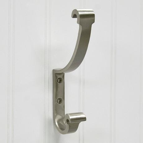 Solid Brass Double Coat Hook with Scrolled Ends - Brushed Nickel