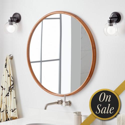 Novak Round Teak Vanity Mirror in Teak