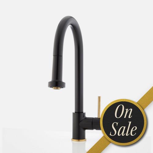 Ridgeway Two-Tone Kitchen Faucet in Matte Black, Brushed Gold