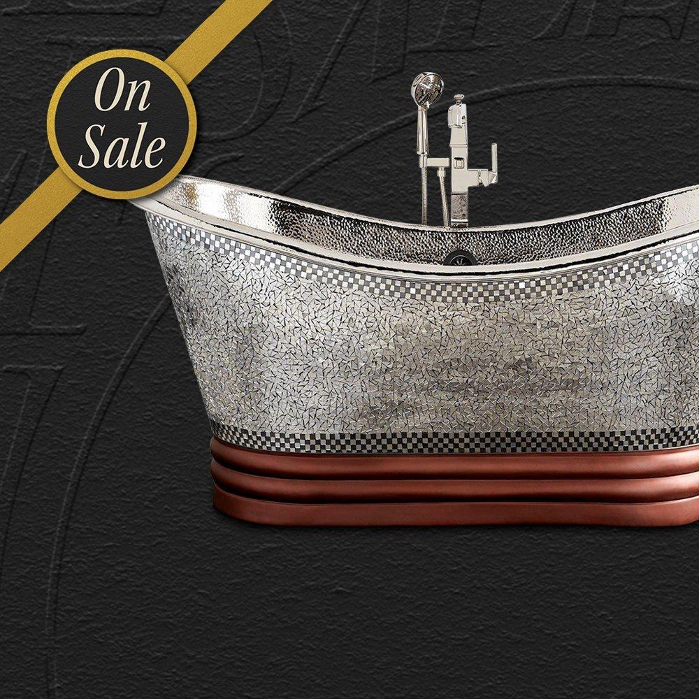 71" Anastasia Mosaic Nickel-Plated Copper Double-Slipper Tub