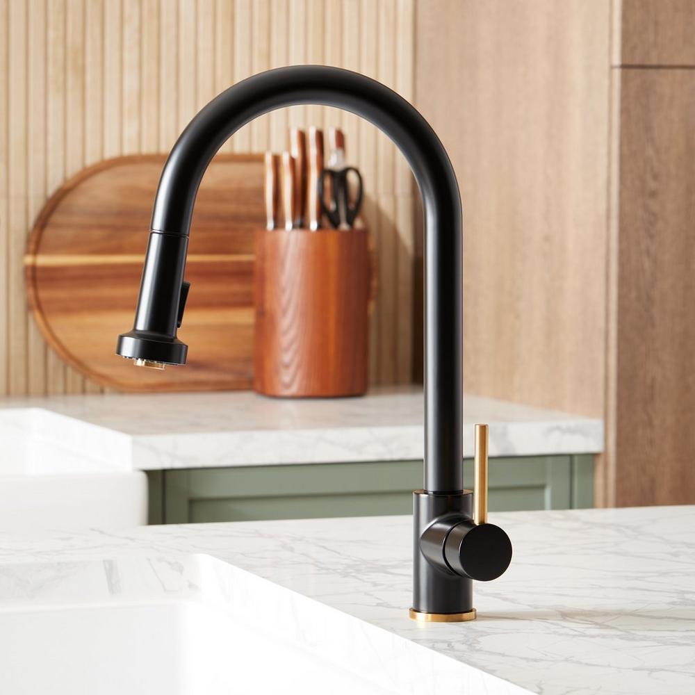 Ridgeway Pull-Down Two-Tone Kitchen Faucet in Matte Black and Brushed Gold