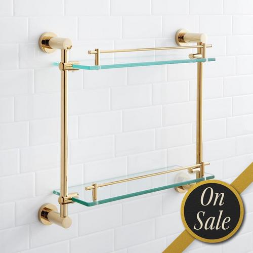 Ceeley Tempered Glass Shelf in Polished Brass