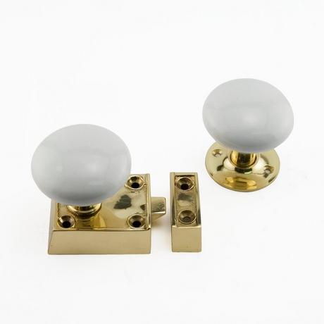 Small Solid Brass Rim Latch Set with White Porcelain Knobs