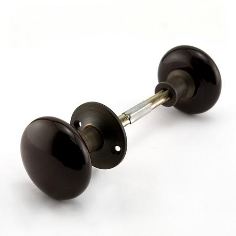 Small Solid Brass Rim Latch Set with Brown Porcelain Knobs