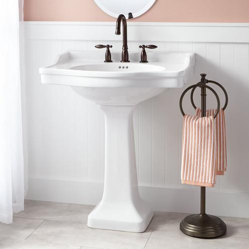 Cierra Porcelain Pedestal Sink - 8" Centers - White