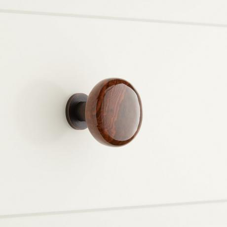 Barringer Striped Brown Ceramic Cabinet Knob With Brass Base