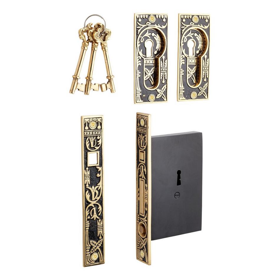 Leaf Pocket Door Mortise Lock - Privacy - Blackened Brass, , large image number 0