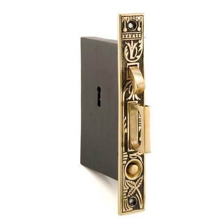 Leaf Pocket Door Mortise Lock - Privacy - Blackened Brass