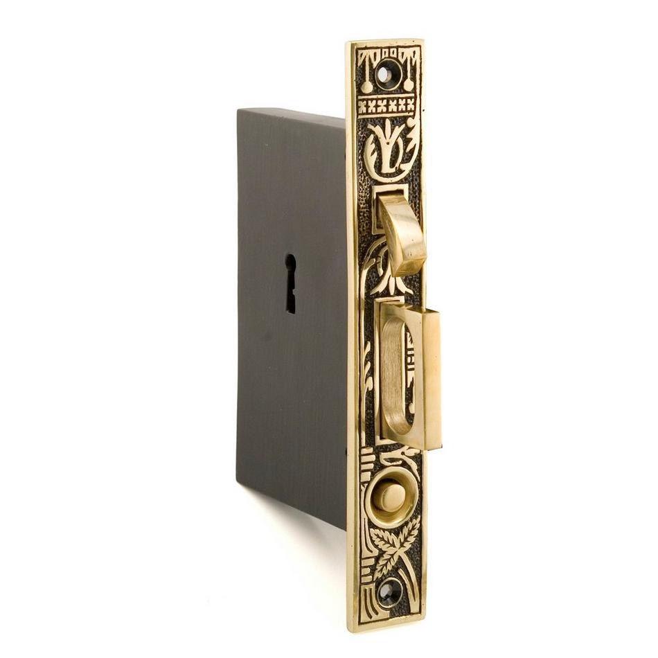 Leaf Pocket Door Mortise Lock - Privacy - Blackened Brass, , large image number 2