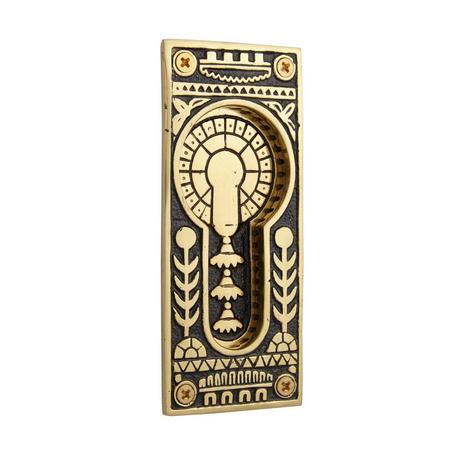 Ornate Recessed Pocket Door Flush Pull - Blackened Brass