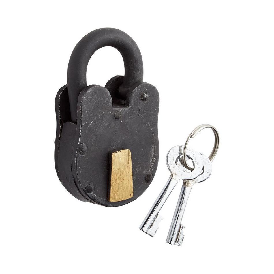 Small Antique Padlock - Antique Brass, , large image number 0
