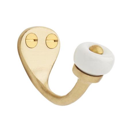 Solid Brass Petite Single Hook with White Porcelain Knob