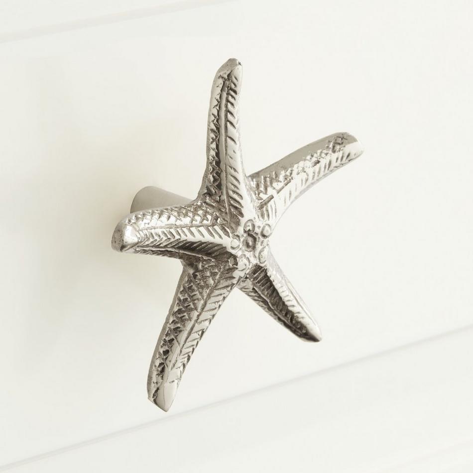 Solid Brass Starfish Cabinet Knob - Brushed Nickel, , large image number 0