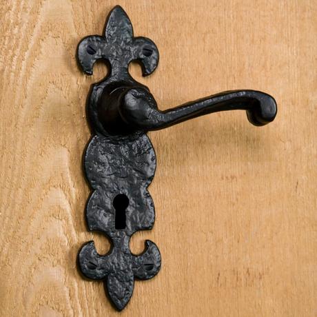 Hand-Forged Iron Large Fleur de Lis Lever Set - Passage and Trim