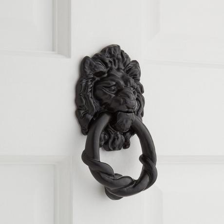 Hand-Forged Iron Lion Head Door Knocker - Black Powder Coat