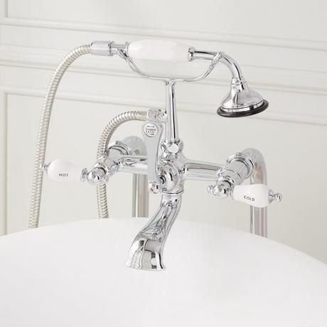 Freestanding Telephone Tub Faucet & Supplies - Porcelain Lever Handles