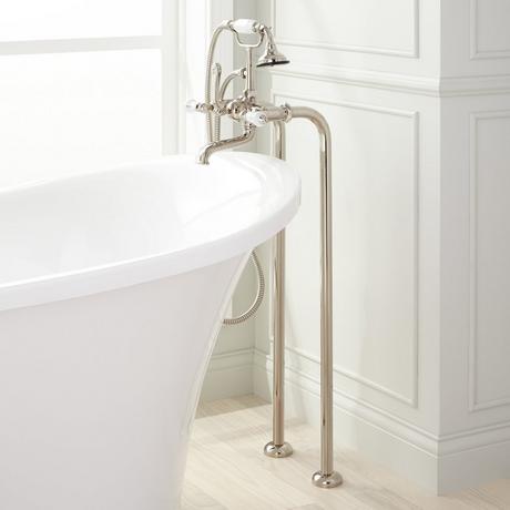 Freestanding Telephone Tub Faucet & Supplies - Porcelain Lever Handles