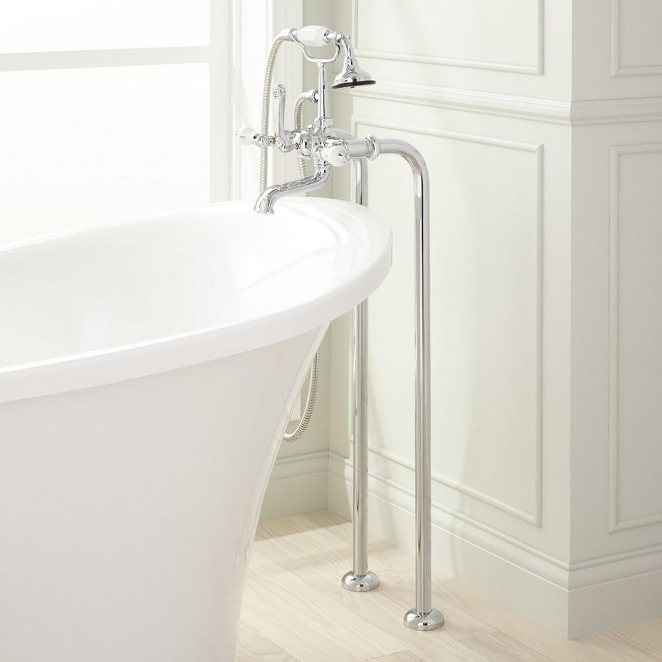 37-1/2" Freestanding Telephone Faucet - Porcelain Lever Handles - Chrome, , large image number 0