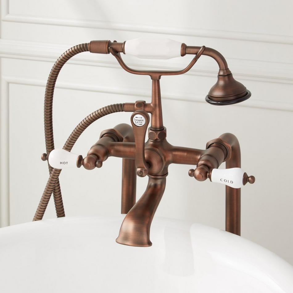 37-1/2" Freestanding Telephone Faucet - Porcelain Lever Handles - Oil Rubbed Bronze, , large image number 1