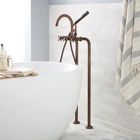 Sebastian Freestanding Tub Faucet and Supplies - Cross Handles