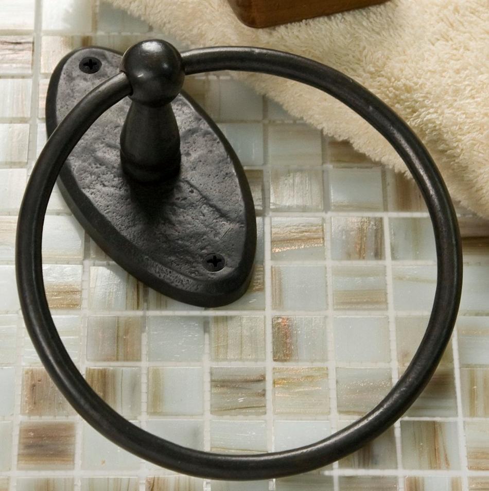 Solid Bronze Towel Ring with Gothic Oval Base - Dark Bronze, , large image number 0