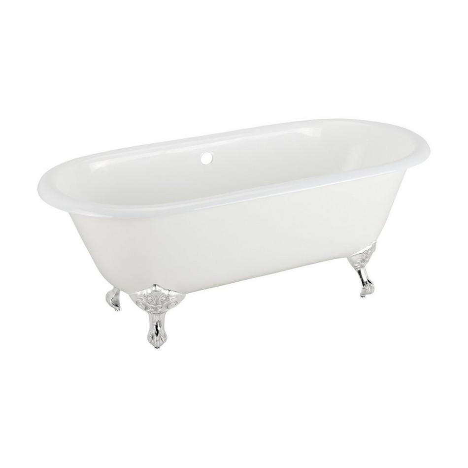 60" Sanford Cast Iron Clawfoot Tub - Chrome Imperial Feet - No Tap Holes - Rolled Rim, , large image number 0