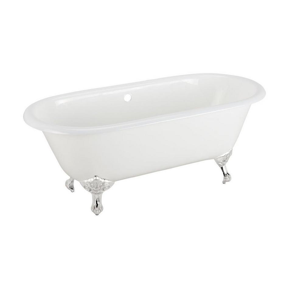 66" Sanford Cast Iron Double-Ended Clawfoot Tub - White - Rolled Rim - Chrome Feet - Less Drain, , large image number 0