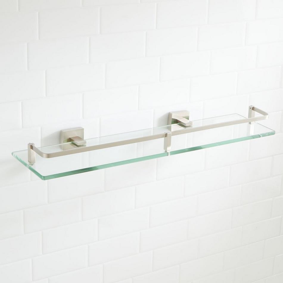 17 Stories Tempered Glass Shelf with Rail Bathroom Corner