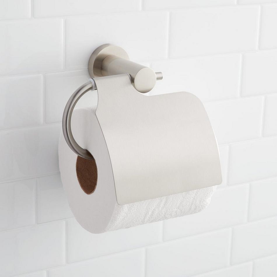 Signature Hardware Cooper Toilet Paper Holder with Shelf Chrome