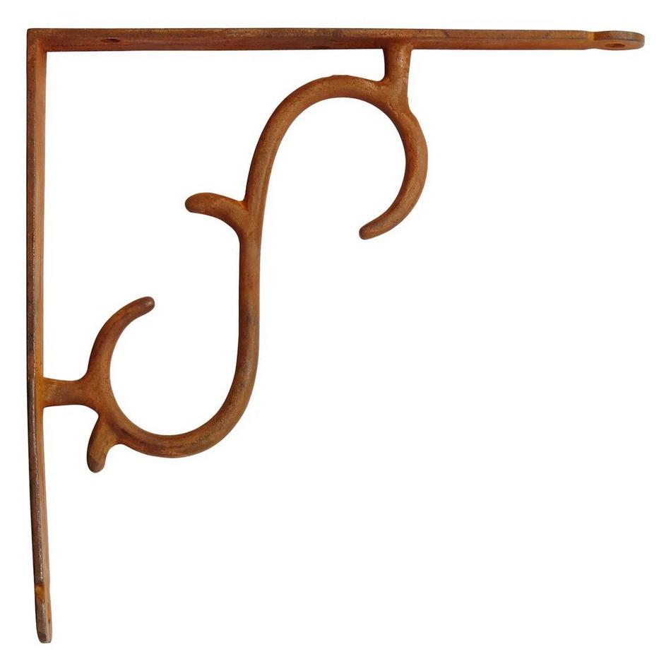 Simple Scrollwork Cast Iron Shelf Bracket - 8" - Rust, , large image number 1